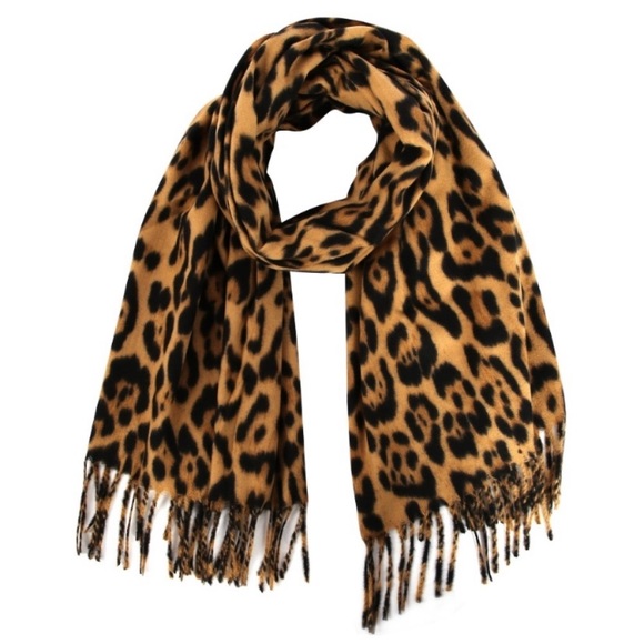 SOLD OUT Camel Leopard Knit Tassel Blanket Scarf - Picture 2 of 3